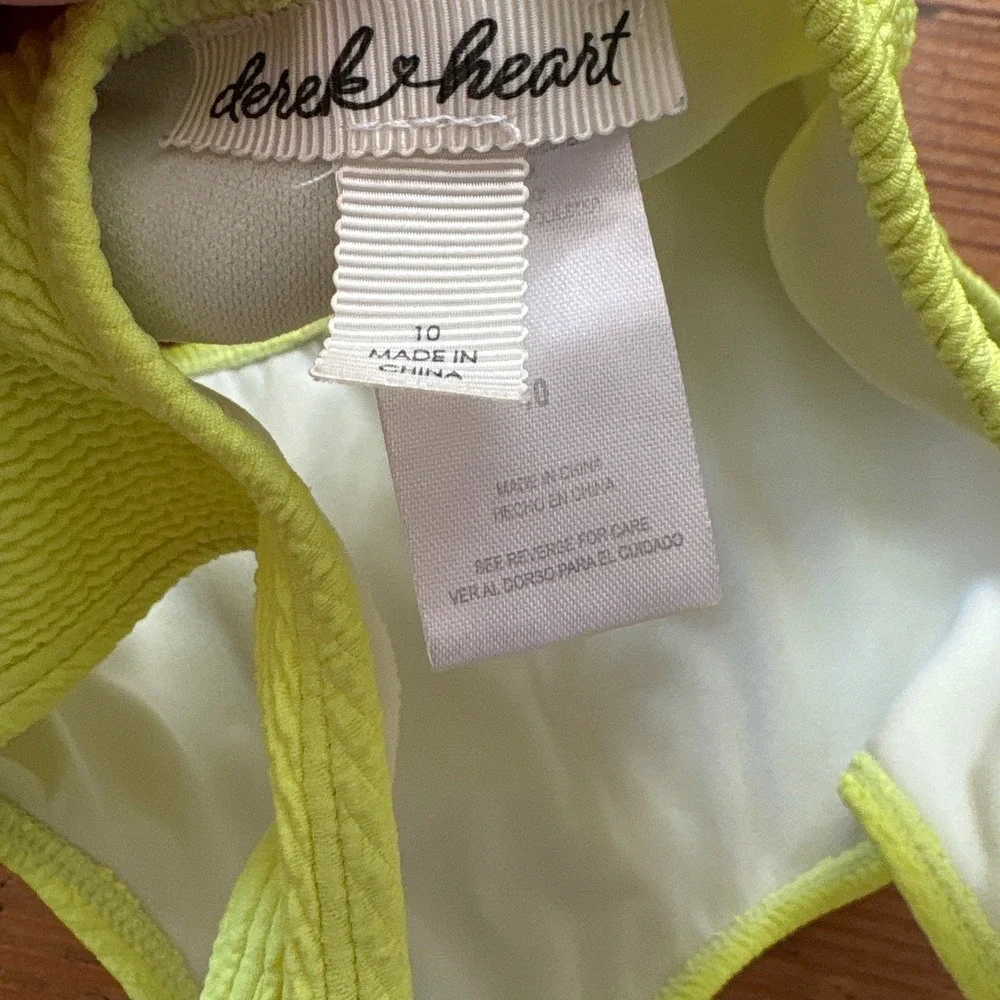 Derek Heart Swimsuit Kids‎ Neon Green Textured Cutout One Piece SIZE 10